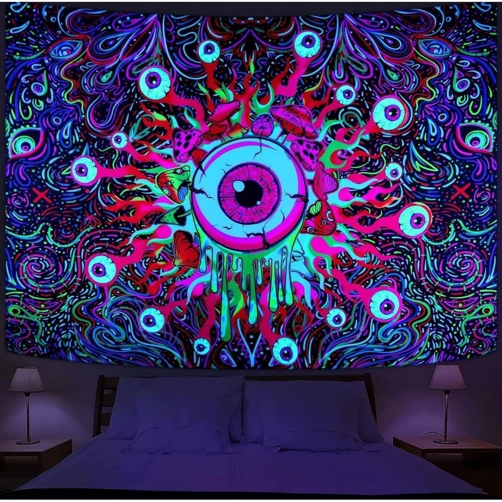 Blacklight Magical Eye Eyeballs Tapestry UV Reactive Abstract 60